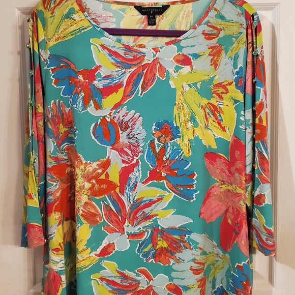 Investments Teal and Multicolor Floral Blouse - Picture 1 of 2